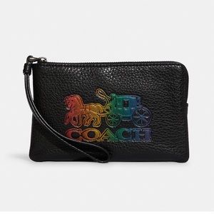 ♥ Coach Corner Zip Wristlet With Rainbow Horse & Carriage ♥ Pride ~ NWT